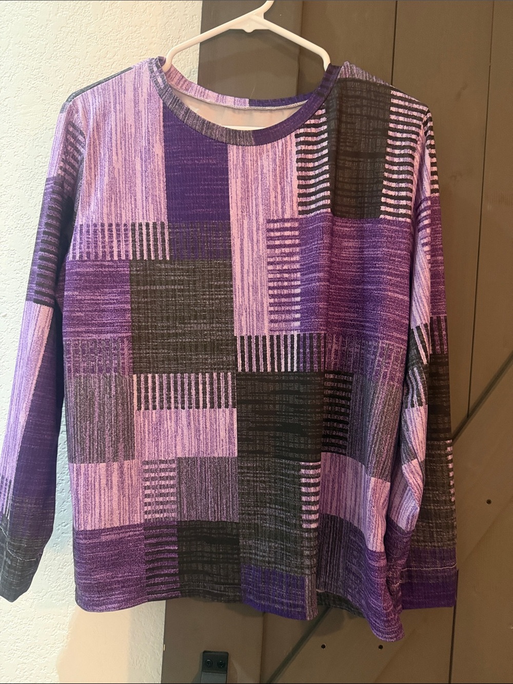 Purple Patchwork Pattern Long Sleeve Top